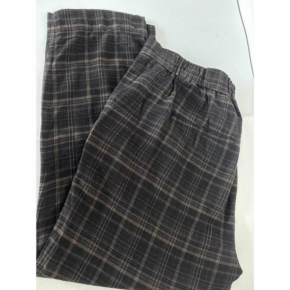 Vince Pants Sz L Quiet Luxury Plaid Viscose Brown Relaxed Trousers Pockets Comfy - Picture 16 of 16